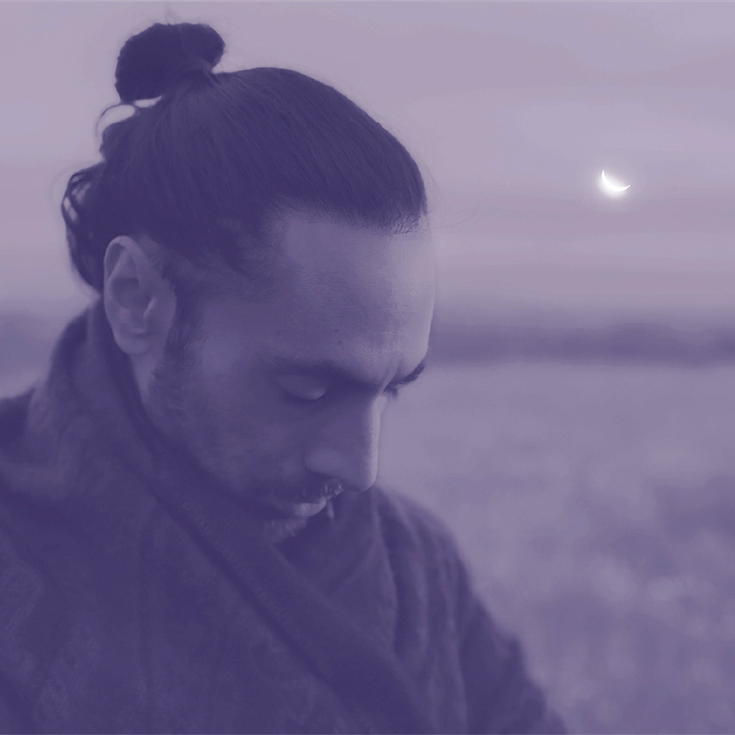 Moon looking down and the crescent Moon shining brightly in the sky